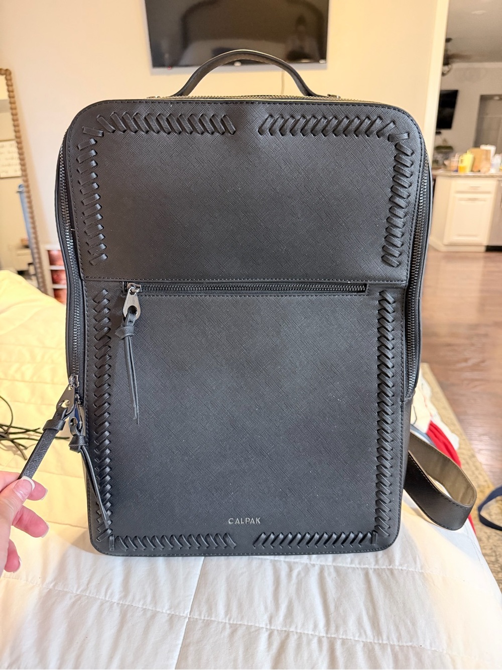 Calpak Black laptop Backpack with Braided-Edge Detail